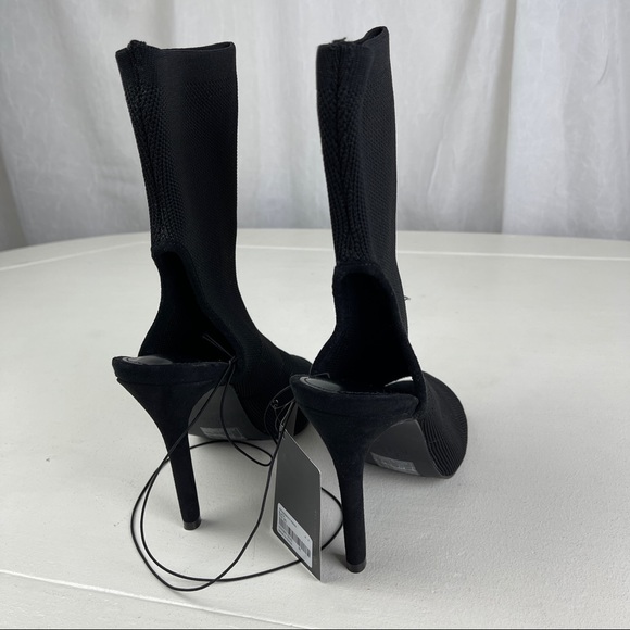 🚫SOLD🚫 NWT Black Peep Toe Stiletto Ankle High Heels Stretchy Sock Style - Picture 6 of 16